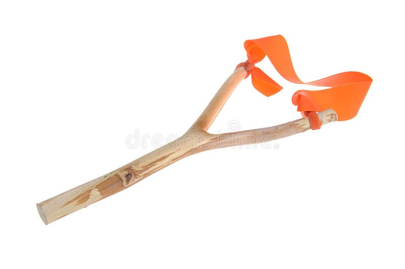 Catapulte À Fronde Orange Faite À La Main. Bâton En Bois En Forme De Y Avec  Élastique Noué Entre Deux Parties Supérieures. Slingshot Ou Catapult Est Un  Appareil Pour Tirer De Petites