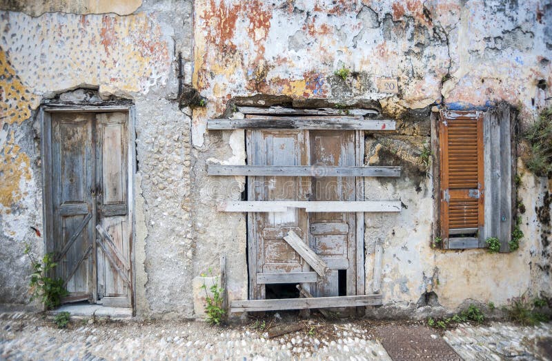 Front of an abandoned house Rhodes, Greece.