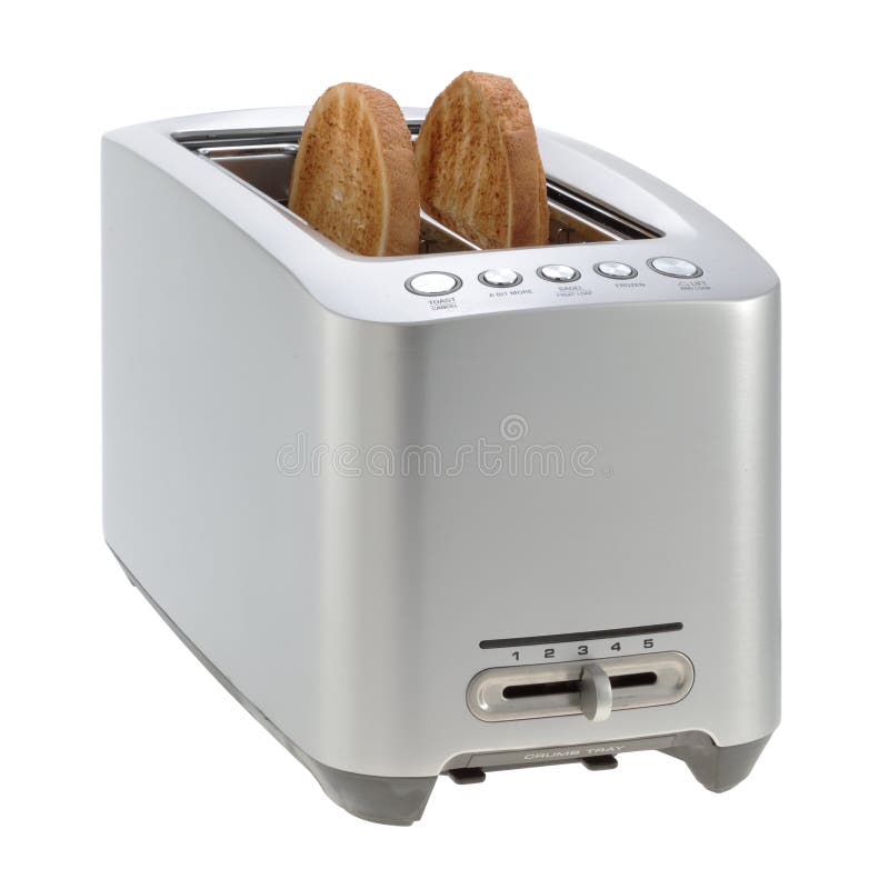 Front Angle of a Modern Toaster with Toast Isolated on White with Clipping Path Stock Image