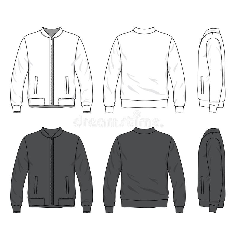 Front, Back And Side Views Of Blank Bomber Jacket With Zipper Stock ...