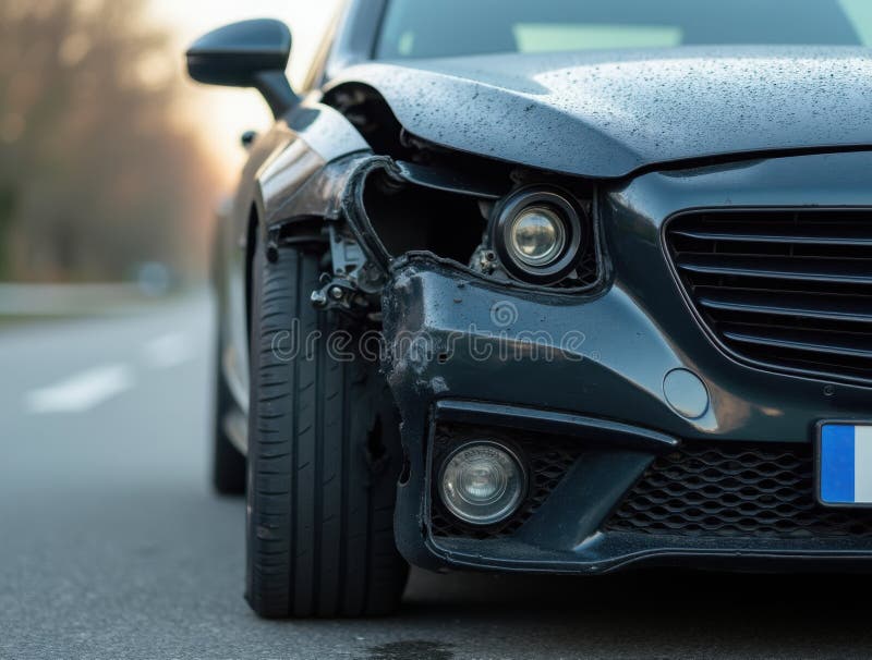 Front of a car get damaged by crash accident. stock illustration