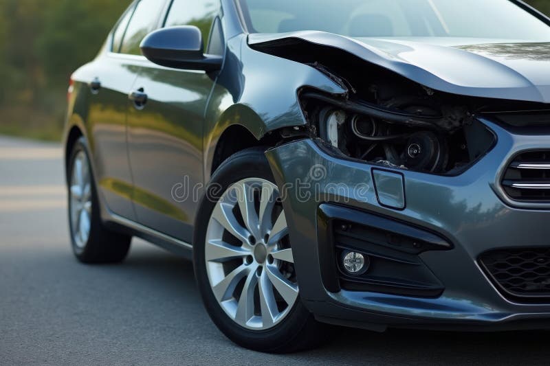 Front of a car get damaged by crash accident. stock illustration