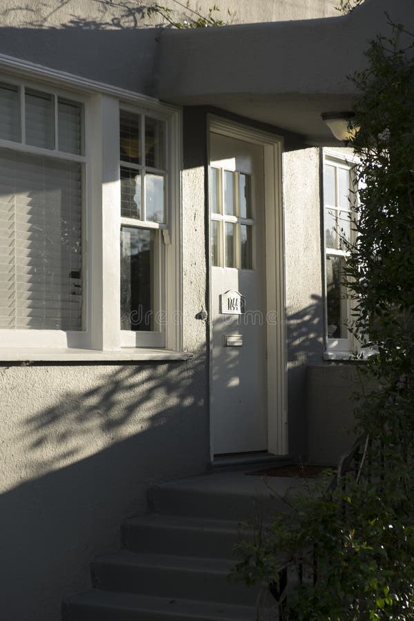Front Door of a Bay Area House in Dramatic Sunset Light Stock Image