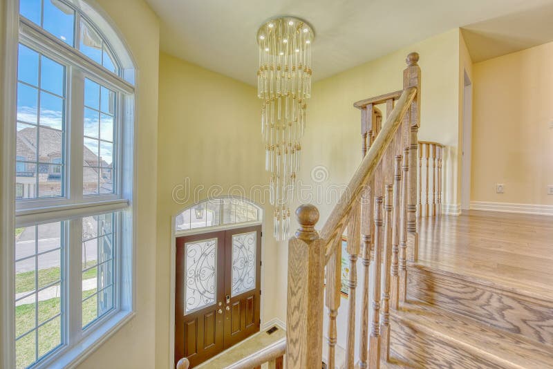 Front door with chandelier stock photo. Image of chandelier 147640306