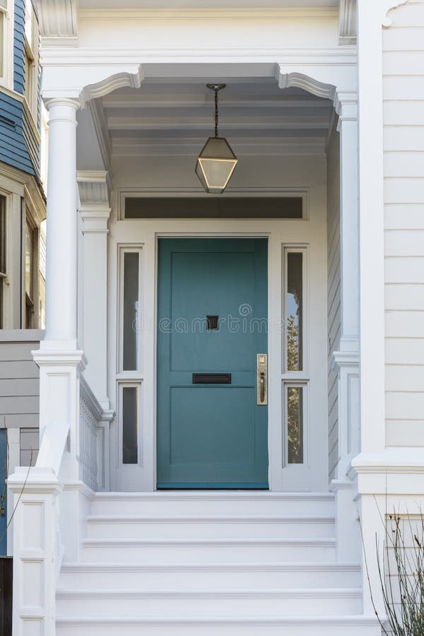 Front door, front view of front blue door stock photography Front door, front view of front blue door stock photography
