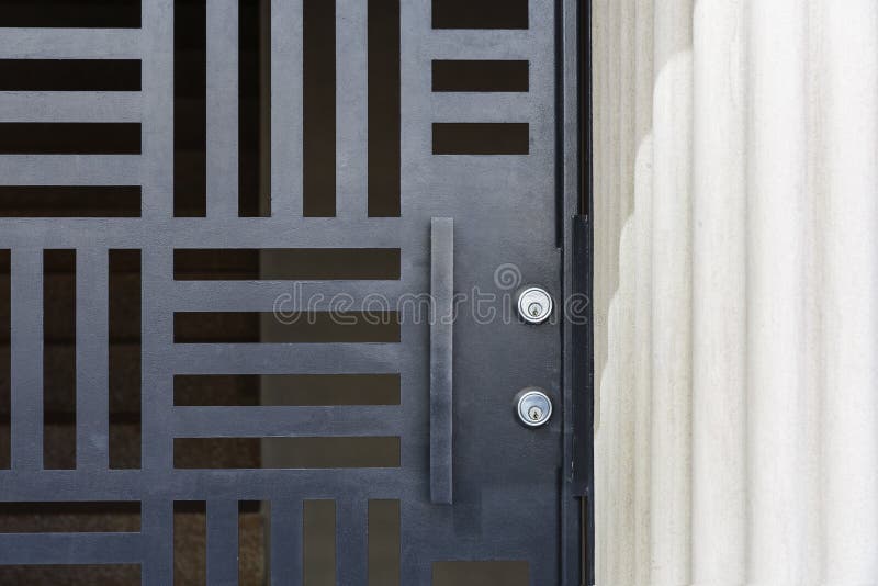 Front door, gated entryway stock photo. Image of background 63932944