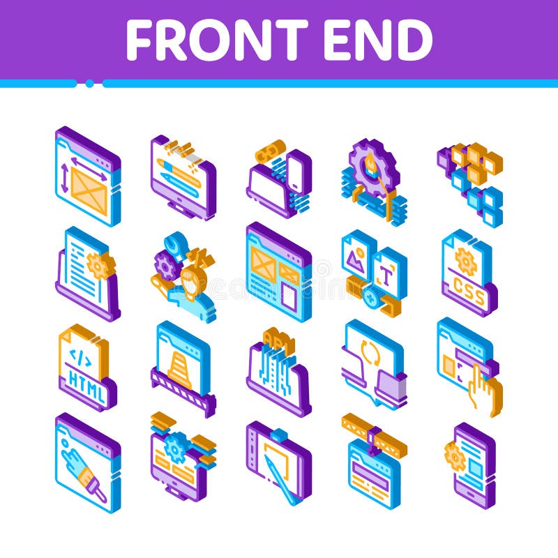Front End Development Isometric Icons Set Vector Stock Vector ...