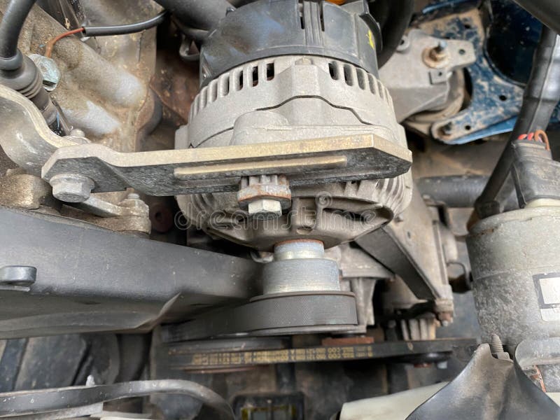 Front Engine Compartment of an Old Japanese Car with Clean Components
