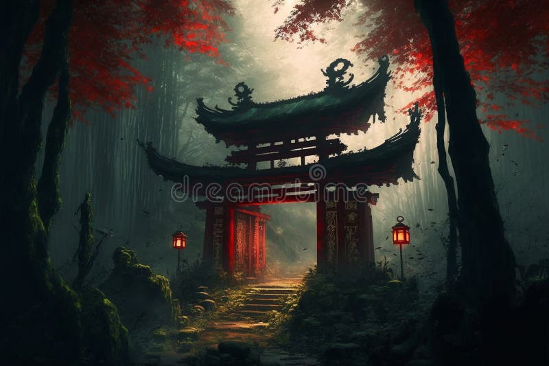 Torii, Japanese Gate, Torii Forest Background, Concept Art, Digital  Illustration, Anime, Generative AI Stock Illustration