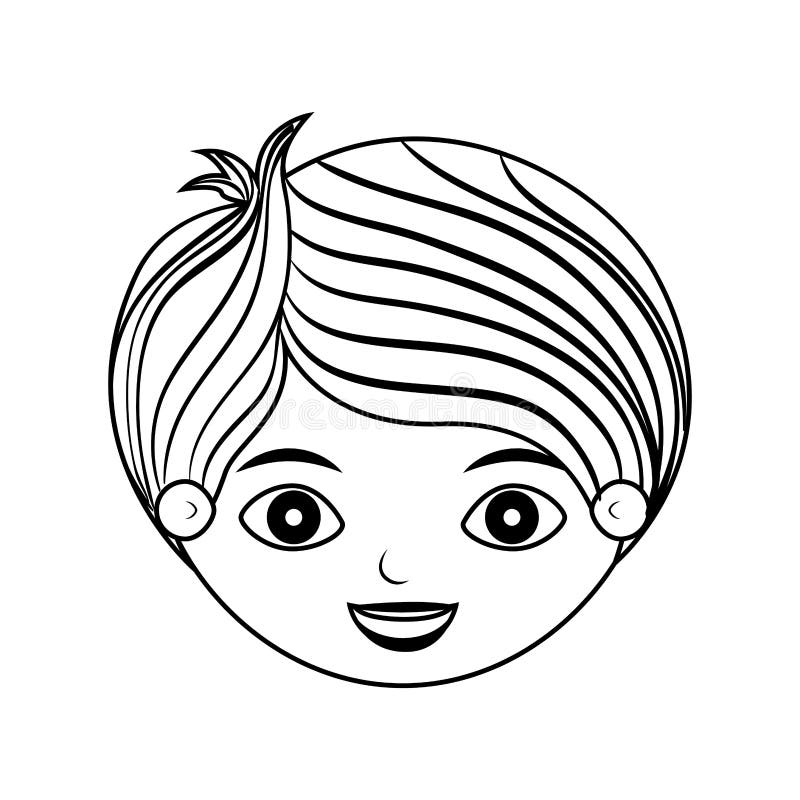 Front face child silhouette with stripes hair vector illustration