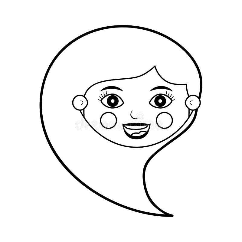 Front face female silhouette with hair from side stock illustration