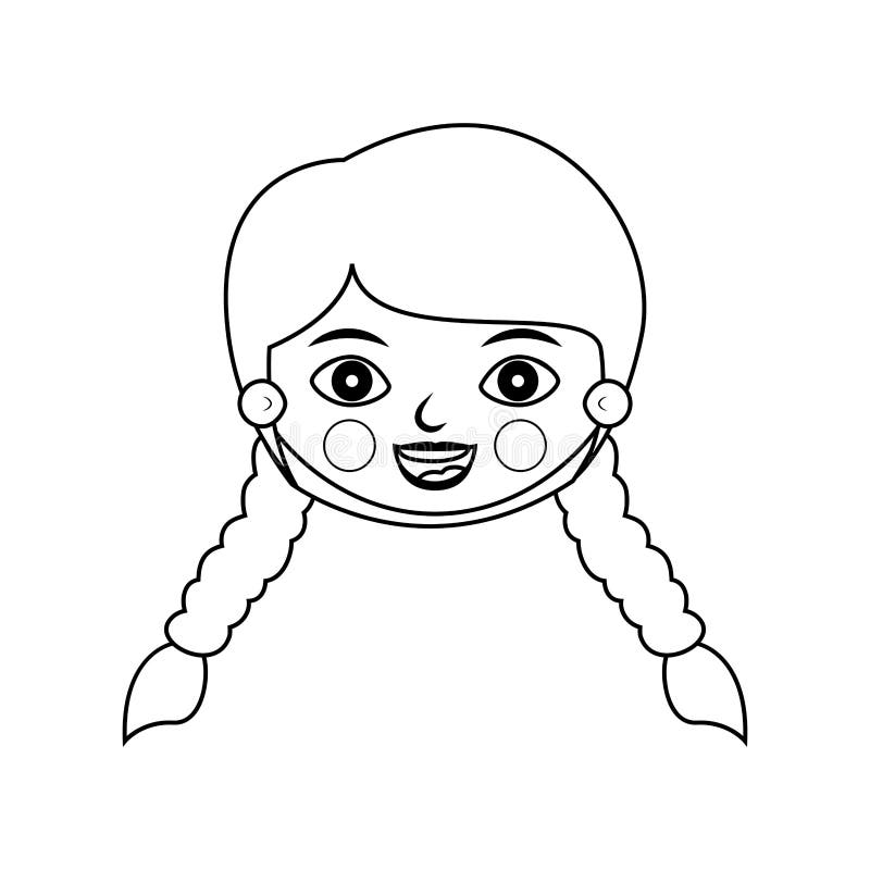 Front face girl silhouette with braided hair stock illustration
