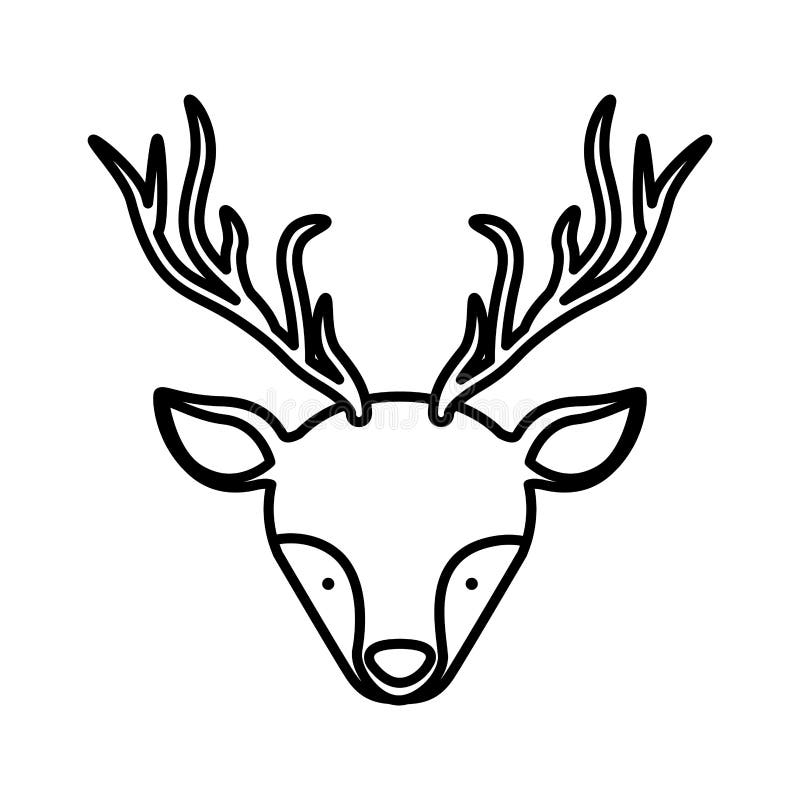 Front face silhouette reindeer with horns stock illustration