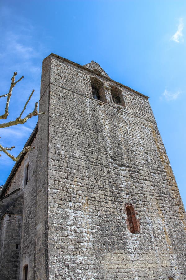 Front of fortified church of Saint-Julien, Nespouls, Correze, Limousin, France