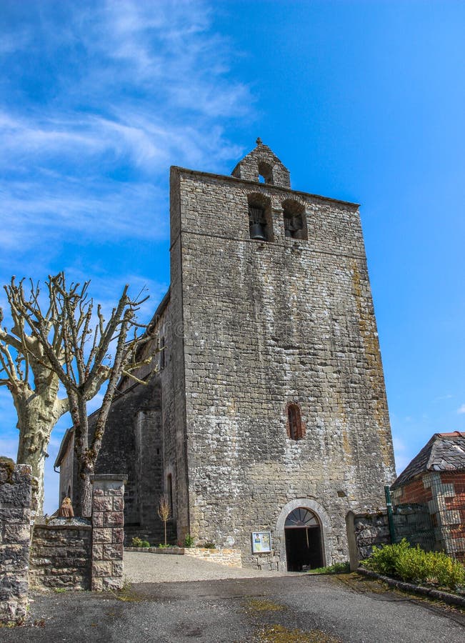 Front of fortified church of Saint-Julien, Nespouls, Correze, Limousin, France