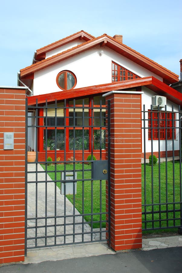 Front Gate of New House stock photo. Image of glass, grass - 6985356