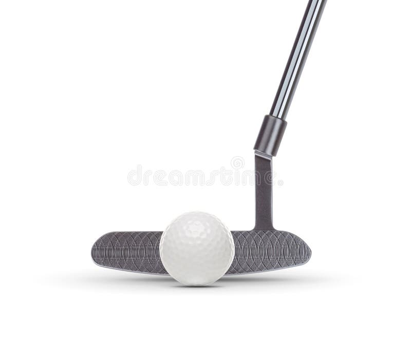 Front of Golf Club Putter With Golf Ball Isolated on  White Background