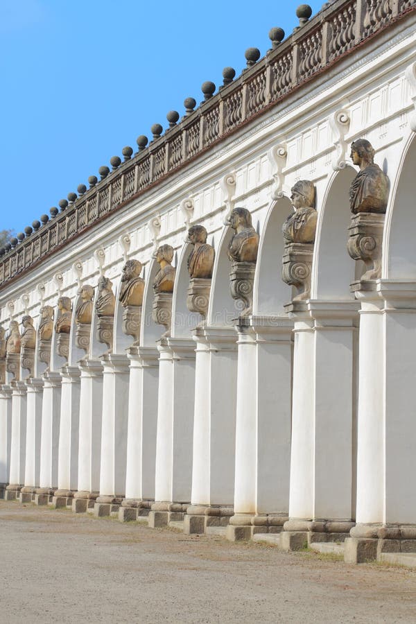 Front of the great colonnade in Kromeriz, Czech Republic. Pillar column garden stock images, royalty-free photos and pictures