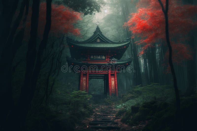 Torii, Japanese Gate, Torii Forest Background, Concept Art, Digital  Illustration, Anime, Generative AI Stock Illustration