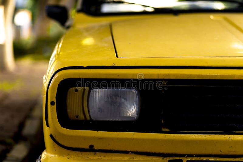 Front Light Details of an Antique Yellow Car Stock Photo Image of