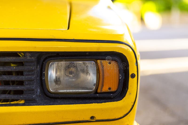 Front Light Details of an Antique Yellow Car Light Details of an