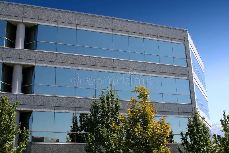 Front of the Mirrored Business Building