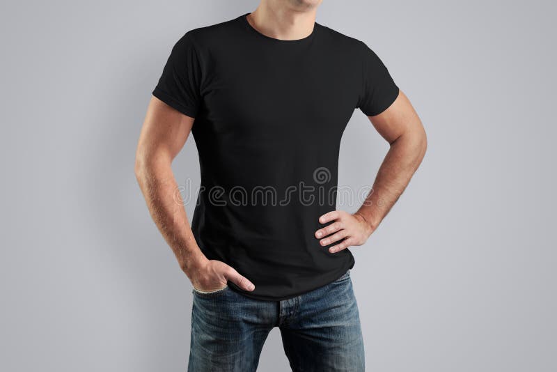 Front Mockup black shirt on a guy for an example design. royalty free stock image Front Mockup black shirt on a guy for an example design. royalty free stock image