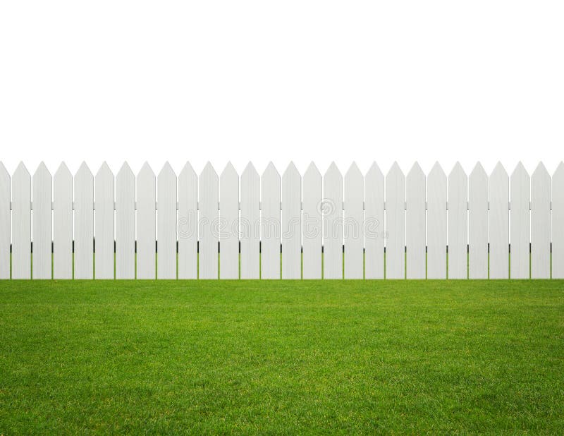 Front oder Hinterhof, weißer Bretterzaun auf dem Gras an lokalisiert