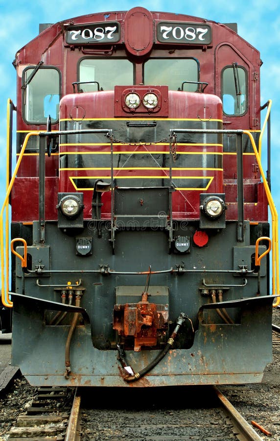 The Front of a a old train locomotive