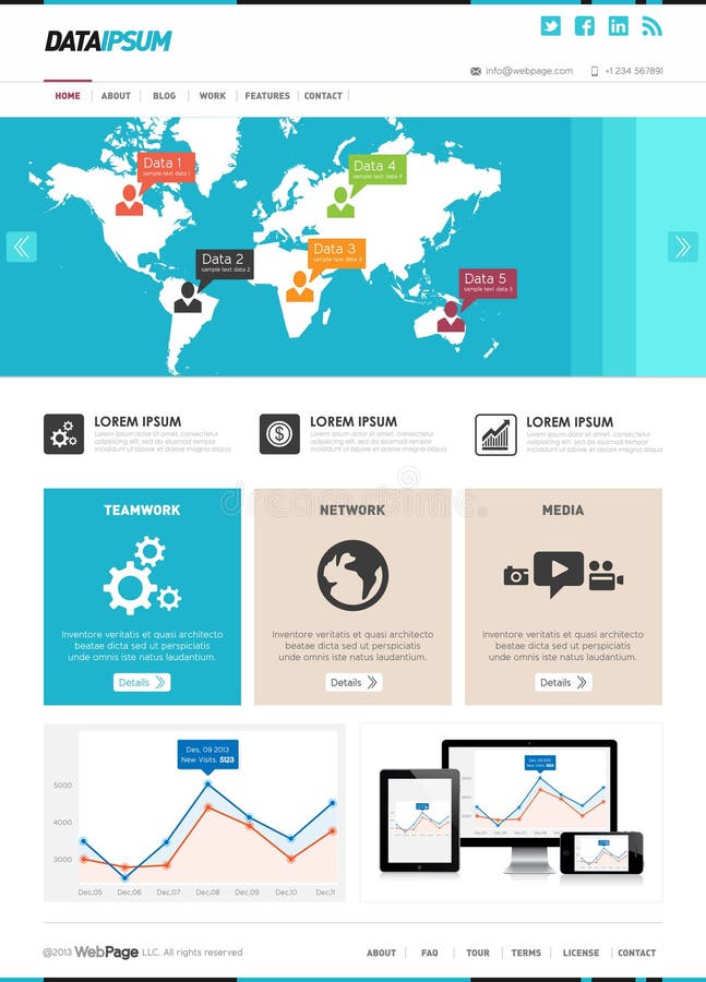 Front Page Web Design Template, Website Element Vector Stock Vector