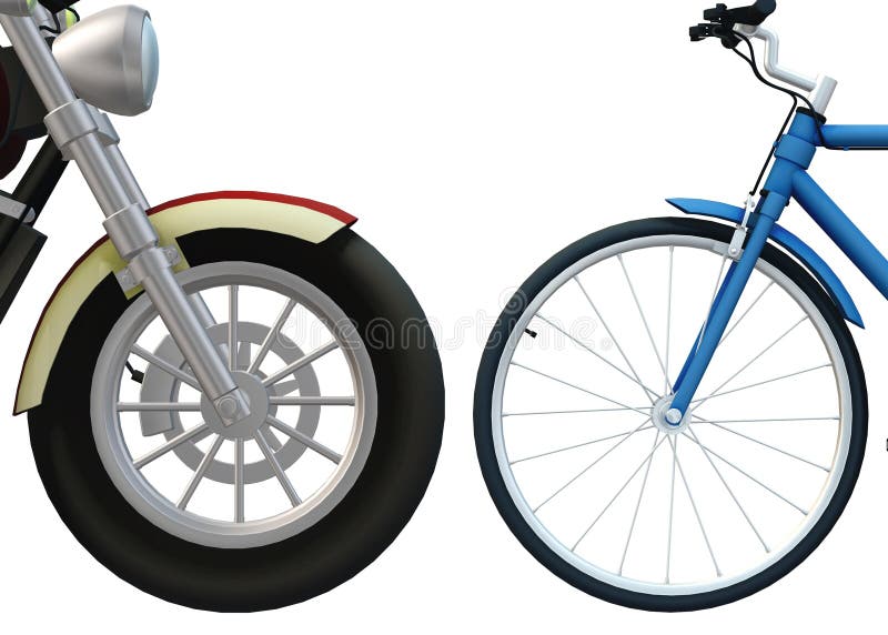 The front part partial view of a motorcycle and a bicycle. A computer generated illustration image of the front part partial view of a motorcycle and a bicycle stock illustration The front part partial view of a motorcycle and a bicycle. A computer generated illustration image of the front part partial view of a motorcycle and a bicycle stock illustration