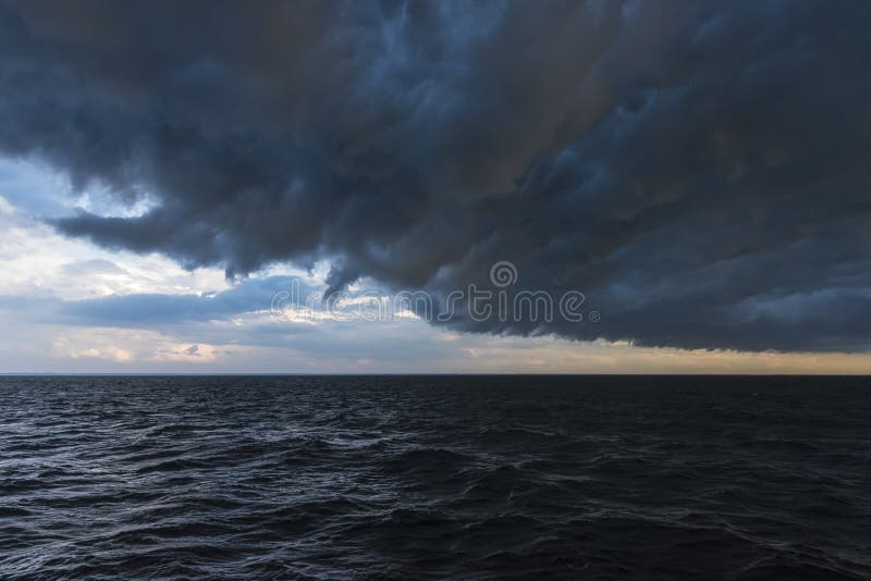 Front passage at sea. Cold fronts may feature narrow bands of thunderstorms, showers and severe weather. Baltic sea off the coast of Poland. Front passage at sea. Cold fronts may feature narrow bands of thunderstorms, showers and severe weather. Baltic sea off the coast of Poland.