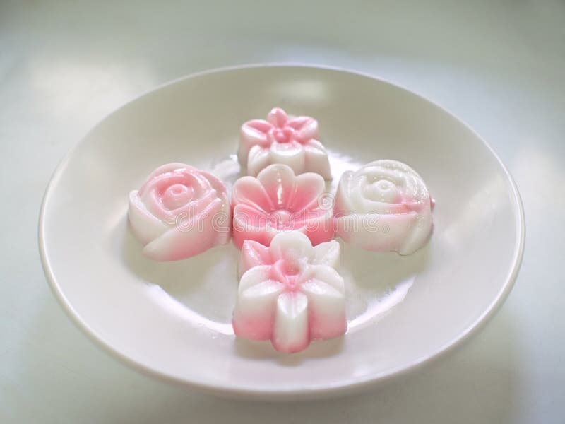 Front of Pink Jelly Mould Flower Shap on Dish Stock Photo Image of