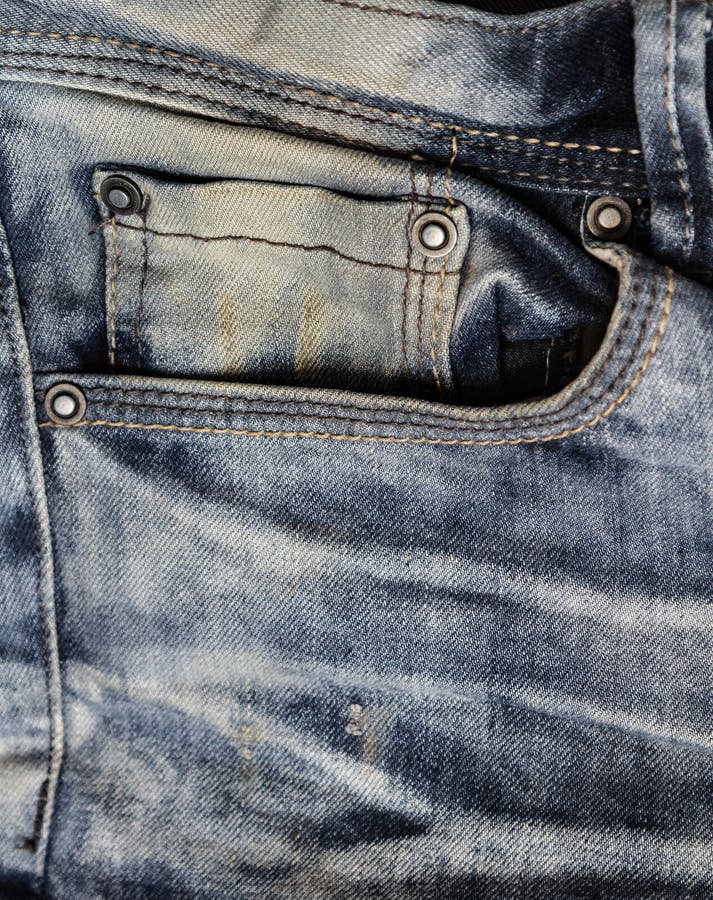 Pocket of Jeans, Denim Fabric Texture with Scuffs, Aged Denim Stock