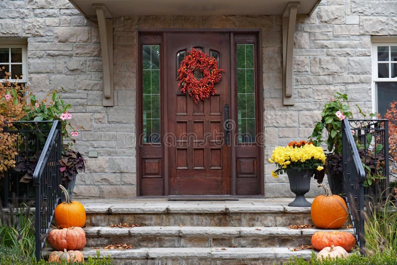 Halloween Decorations Tudor Style House Stock Photo - Image of porch ...