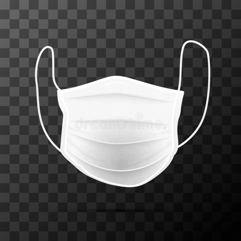 Front Side of Realistic White Medical Face Mask on Transparent Stock