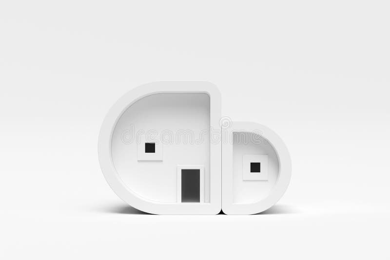 Front View of Abstract White House Isolate on White Background. Modern