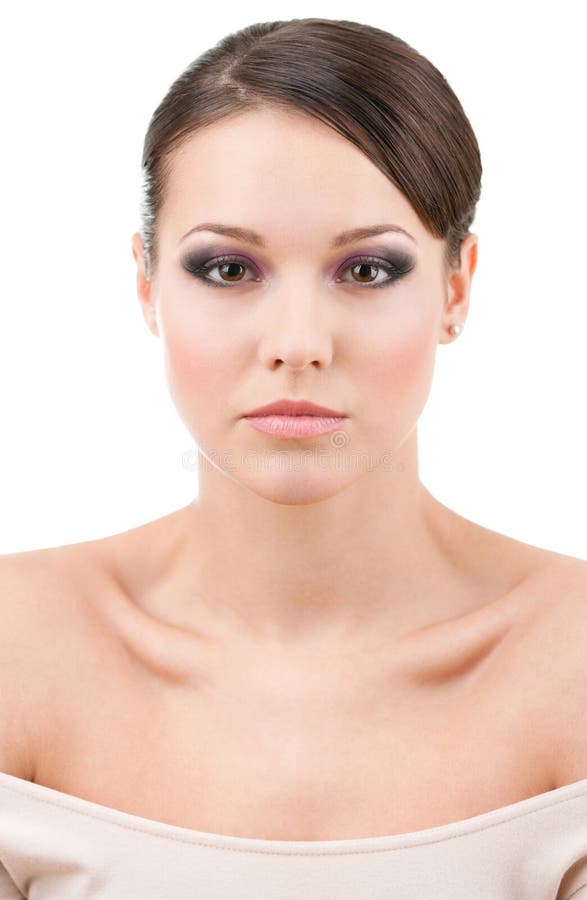 Front view of beautiful woman with cool makeup stock image