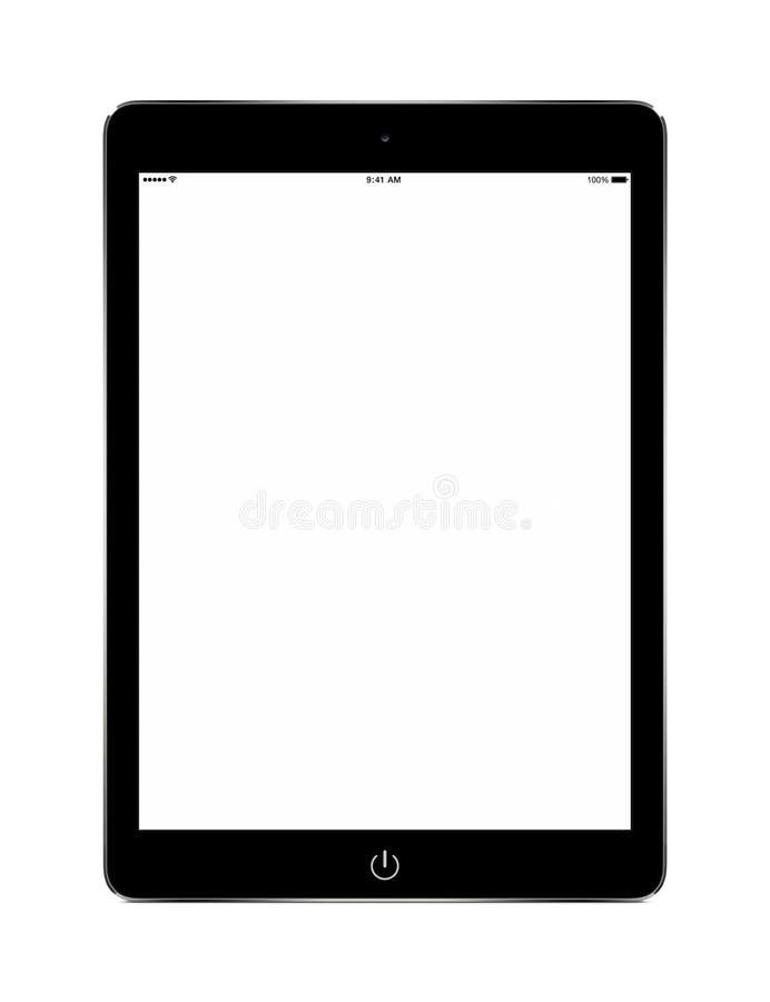 Front view of black tablet computer with blank screen mockup