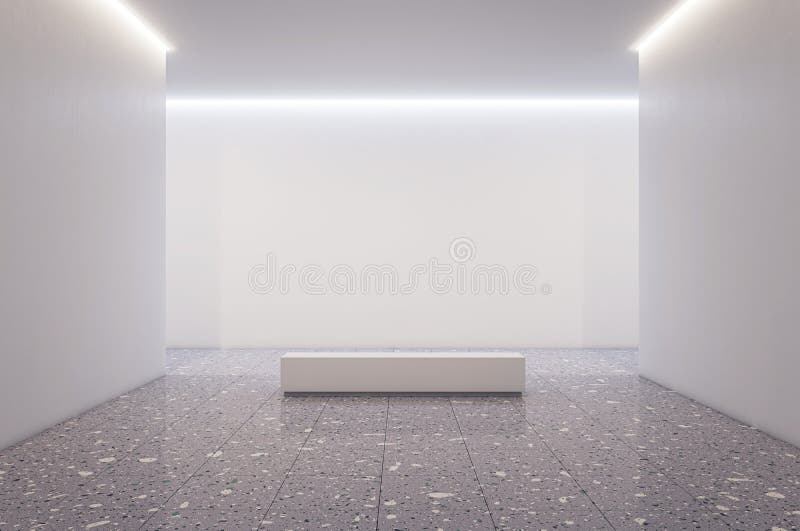 Front view on blank light wall background with empy place, poster or product presentation in spacious abstract exhibition or royalty free illustration