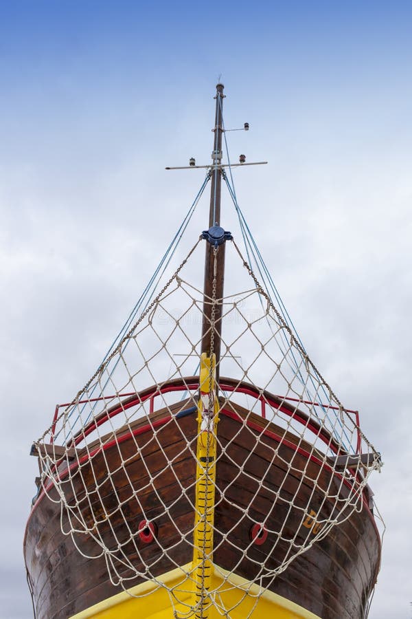 Front view, bow, of fresh painted ship stock photos