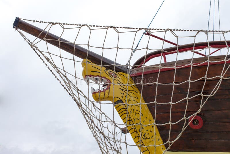 Front view, bow, of fresh painted ship royalty free stock photo