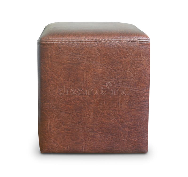Front view of brown leather pouf royalty free stock photo