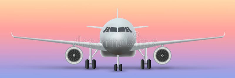 Front view of Civil Aircraft standing on the chassis  isolated on pastel background. Public or private plane as business and