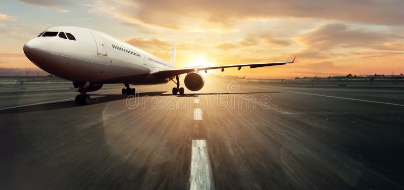 Front View of Commercial Airplane on Runway Stock Image - Image of evening,  aviation: 149143511