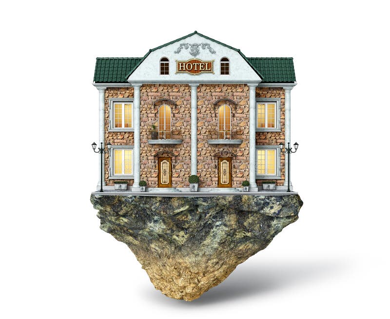 Front view on a compact cozy hotel building on a severed piece of ground