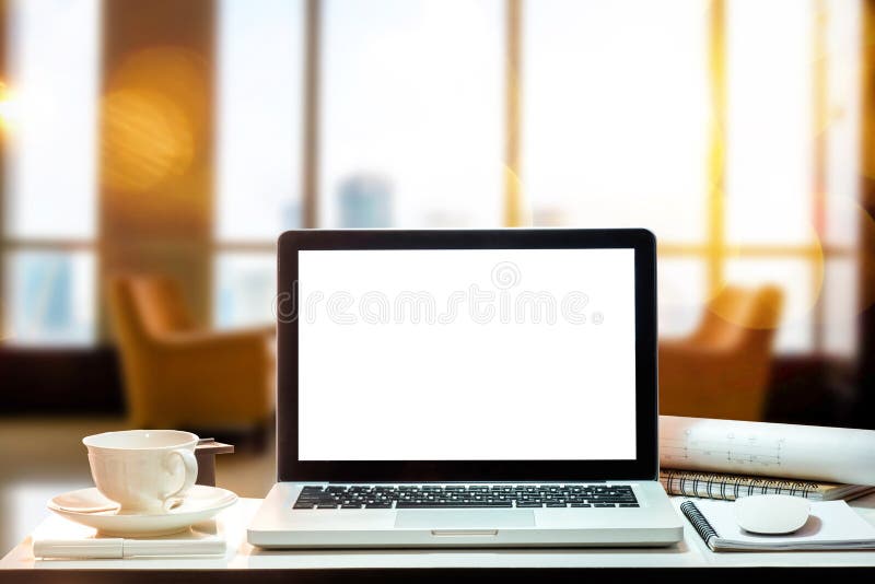 Front view workspace with computer concept. stock images Front view workspace with computer concept. stock images
