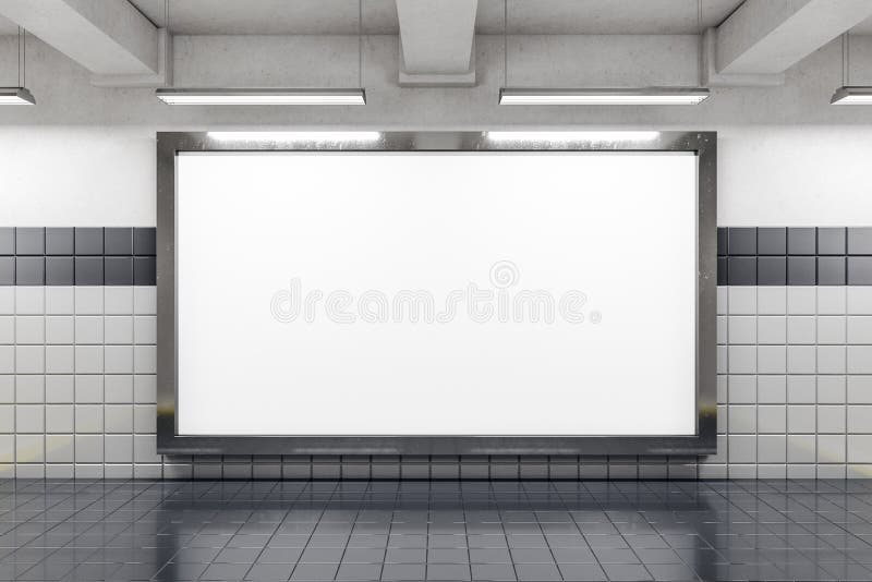 Front view of empty subway poster on white wall vector illustration