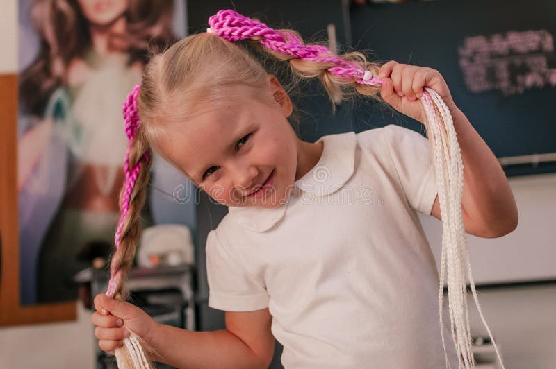 Hairstyle with Braids for Girls Stock Image - Image of elastic, children:  231769099