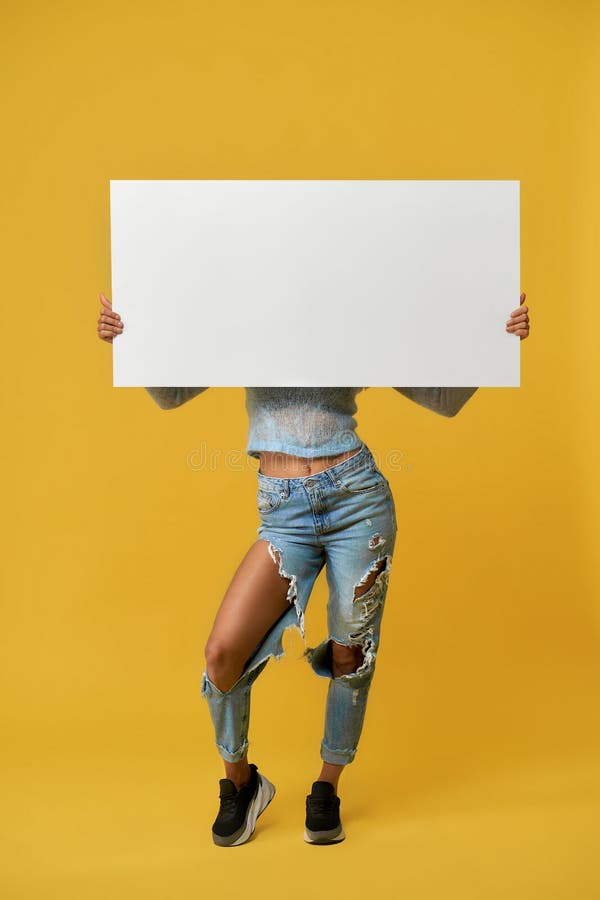 Front View Of Girl Holding Banner Stock Photo Image Of Nice